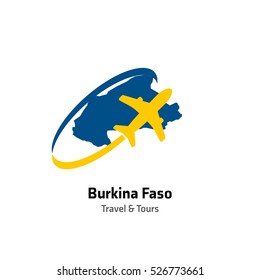 Burkina Faso Travel and Tours logo. Vector travel company logo design - Country map Leisure travel logo template. Tourism emblem, leisure center - vector illustration