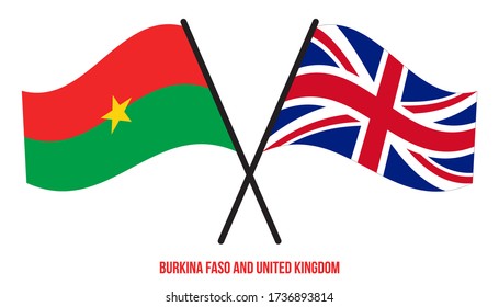 Burkina Faso and United Kingdom Flags Crossed Flat Style. Official Proportion. Correct Colors.