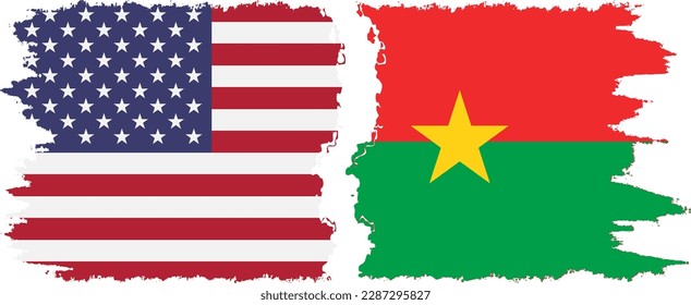 Verbindung mit Burkina Faso und den USA mit Grunge-Flaggen, Vektorgrafik