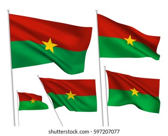 Burkina Faso vector flags set. 5 wavy 3D cloth pennants fluttering on the wind. EPS 8 created using gradient meshes isolated on white background. Five flagstaff design elements from world collection