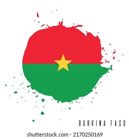 Burkina Faso vector watercolor national country flag icon. Hand drawn illustration with dry brush stains, strokes, spots isolated on gray background. Painted grunge style texture for poster, banner.