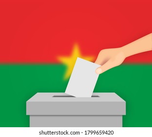 Burkina Faso vote election banner background. Ballot Box with blurred flag