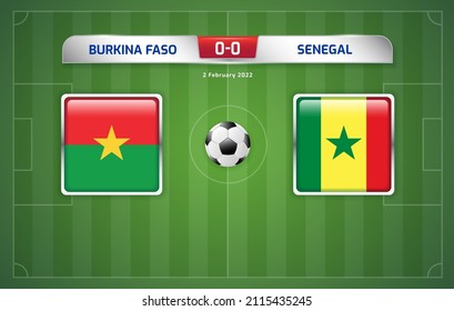 Burkina Faso vs Senegal scoreboard broadcast template for sport soccer africa tournament 2021 Round Semi-finals and football championship in cameroon vector illustration