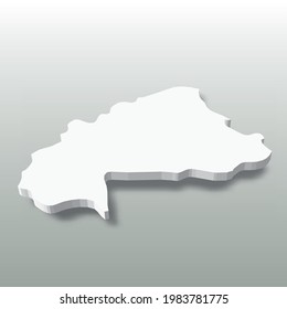Burkina Faso - white 3D silhouette map of country area with dropped shadow on grey background. Simple flat vector illustration