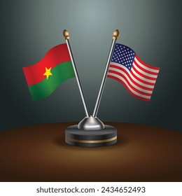 Burkina and United States table flags with gradient backgrund. Vector Illustration