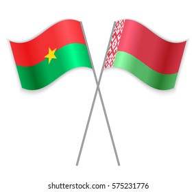 Burkinabe and Belarusian crossed flags. Burkina Faso combined with Belarus isolated on white. Language learning, international business or travel concept.