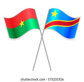 Burkinabe and Congolese crossed flags. Burkina Faso combined with Democratic Republic of the Congo isolated on white. Language learning, international business or travel concept.