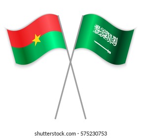 Burkinabe and Saudi Arabian crossed flags. Burkina Faso combined with Saudi Arabia isolated on white. Language learning, international business or travel concept.