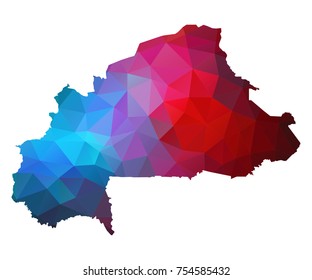 burkinaFaso map. Blue and Red polygonal shape vector illustration on white background. Vector illustration eps 10.