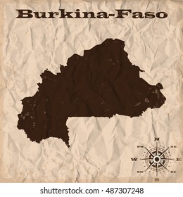 Burkina-Faso old map with grunge and crumpled paper. Vector illustration