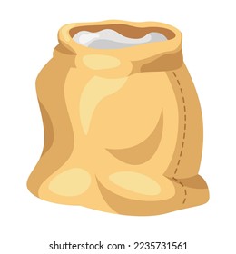 Burlap bag of cereal grains cartoon illustration. Untied sack of flour, sugar, rice, wheat or rye on white background. Agriculture, food concept