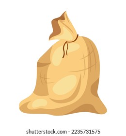 Burlap bag of cereal grains cartoon illustration. Tied sack of flour, sugar, rice, wheat or rye with label isolated on white background. Agriculture, food concept