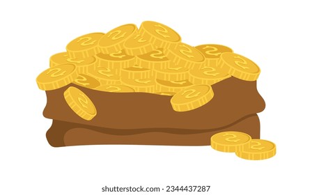 Burlap Bag With Gold Coins Vector Illustration