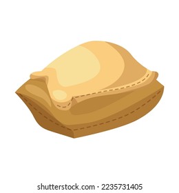 Burlap bag of grains illustration. Tied sack of flour, sugar, rice, wheat or rye with label isolated on white background. Agriculture, food concept