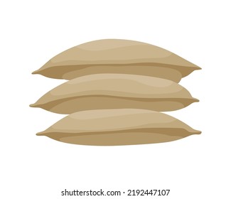 Burlap farmer bag for flour, rice or salt. Farm production in brown textile bale, closed with product inside. Cartoon vector icon isolated on white background