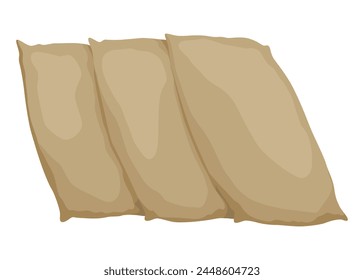 Burlap farmer bag with flour, rice or salt. Agricultural product. Farm production in brown textile bale, closed sacks with product inside. Cartoon vector icon