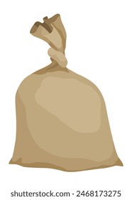 Burlap farmer bag with flour, rice or salt. Agricultural product. Farm production in brown textile bale, closed sack with product inside. Cartoon vector icon