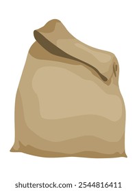 Burlap farmer bag with flour, rice or salt. Agricultural product. Farm production in brown textile bale, closed sack with product inside. Cartoon vector icon