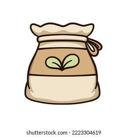 Burlap sack bag of seeds cute cartoon illustration. Gardening farming agriculture clipart.