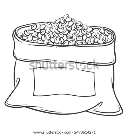 Burlap sack with coffee beans line icon. Hand drawn retro open jute bag of grains to brew morning drink. Agriculture, harvest mascot, outline canvas pack of coffee seeds icon vector illustration