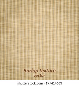 Burlap sack fabric canvas linen flax scrim cloth  textile material texture background, vector illustration