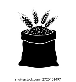 Burlap Sack gefüllt mit Getreide und Weizenähren Silhouette, Landwirtschaft oder Bio-Lebensmittel-Ernte Symbol Symbol