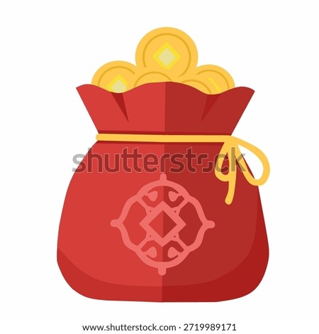 Burlap sack full with Chinese gold coins