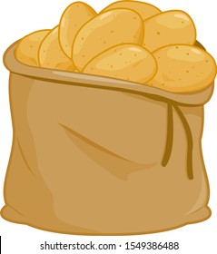 Burlap sack full of raw potatoes. Vector illustration.