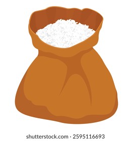 Burlap sack full of white rice isolated on white background. Vector