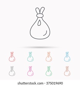 Burlap sack icon. Textile bag sign symbol. Linear icons on white background.