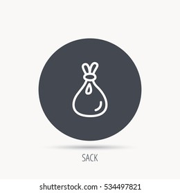 Burlap sack icon. Textile bag sign symbol. Round web button with flat icon. Vector