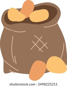 A burlap sack is overflowing with a generous bounty of potatoes