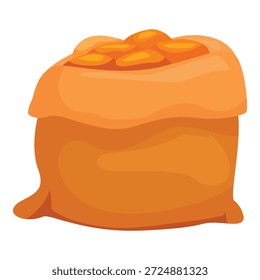 Saco de burlap transbordando com produtos laranja redondos, batatas prováveis, cenouras, laranjas, ou outros itens semelhantes
