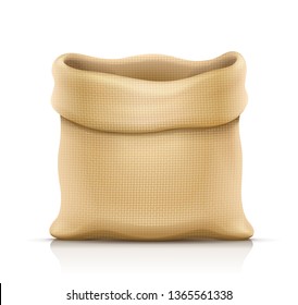 Burlap sack for products. Housekeeping and agriculture equipment. Open hessian bag for cargo. Isolated white background. Eps10 vector illustration.