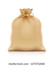 Burlap sack for products. Housekeeping and agriculture equipment. Close hessian bag for cargo. Isolated white background. Eps10 vector illustration.