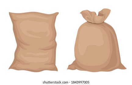 Burlap Sacks with Rice or Bulk Stock Vector Set