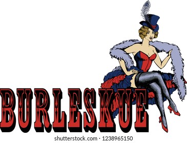 Burlesque dancer. Engraved style. Vector illustration 