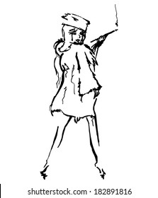 Burlesque Dancer with Fur and Feathers Black and White Vector