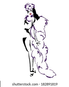 Burlesque Dancer with Fur and Feathers Full Colour Vector