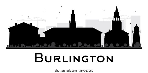 Burlington City skyline black and white silhouette. Vector illustration. Simple flat concept for tourism presentation, banner, placard or web. Business travel concept. Cityscape with landmarks