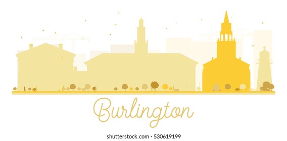 Burlington City skyline golden silhouette. Vector illustration. Simple flat concept for tourism presentation, banner, placard or web. Business travel concept. Cityscape with landmarks
