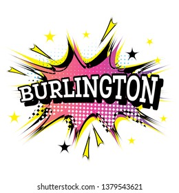 Burlington Comic Text en Pop Art Style. Ilustración vectorial. 