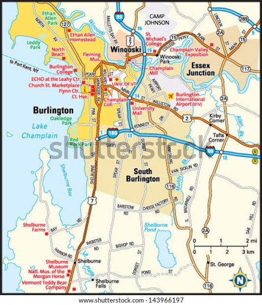 Burlington Vermont Area Map Stock Vector (royalty Free) 143966197