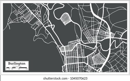 Burlington Vermont USA City Map in Retro Style. Outline Map. Vector Illustration.