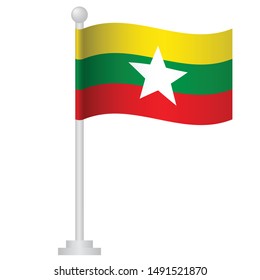 Burma flag. National flag of Burma on pole vector 