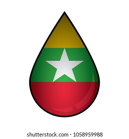 The Burma flag painted on 3D water drop