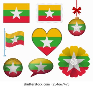 Burma flag set of 8 items vector