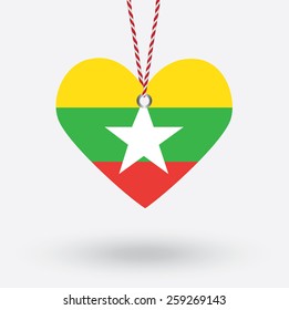 Burma flag in the shape of a heart with hang tags