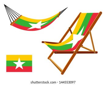 burma hammock and deck chair set against white background, abstract vector art illustration