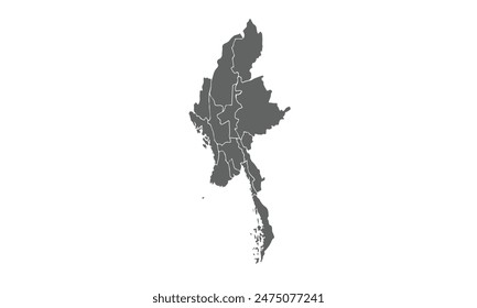 Burma mapa aislado sobre fondo blanco. para diseños de Sitio web, fondo, educación, preciso, personalizable, Viajes por todo el mundo, mapa silueta de fondo, geografía de la tierra, política, informes.